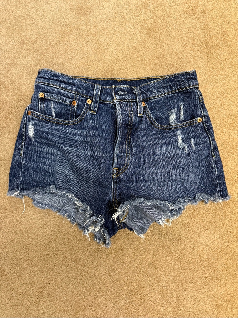 Levi's Dark Blue Distressed Denim Cutoff Shorts